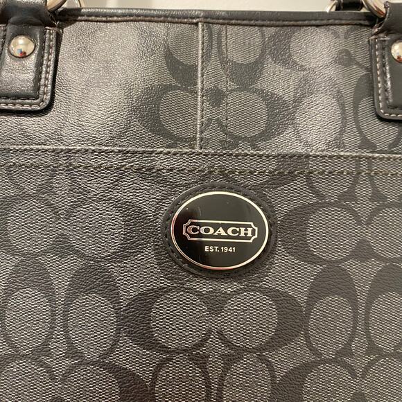 Coach Peyton Black Signature Logo Print Tote Heritage F18917 Handbag - Picture 3 of 13